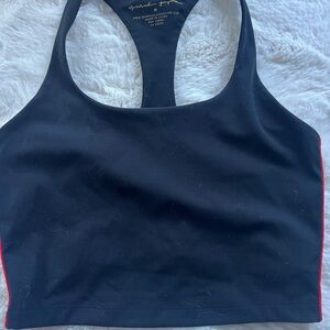 Spiritual Gangster Black Racerback Sports Bra with Pink Side Trim